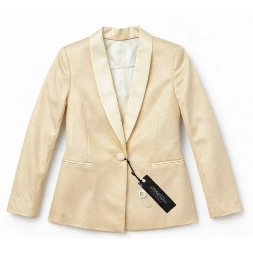 Brian Dales Champagne Gold Satin Blazer‎ Tailored Luxe Jacket 42 IT(US 6) NWT